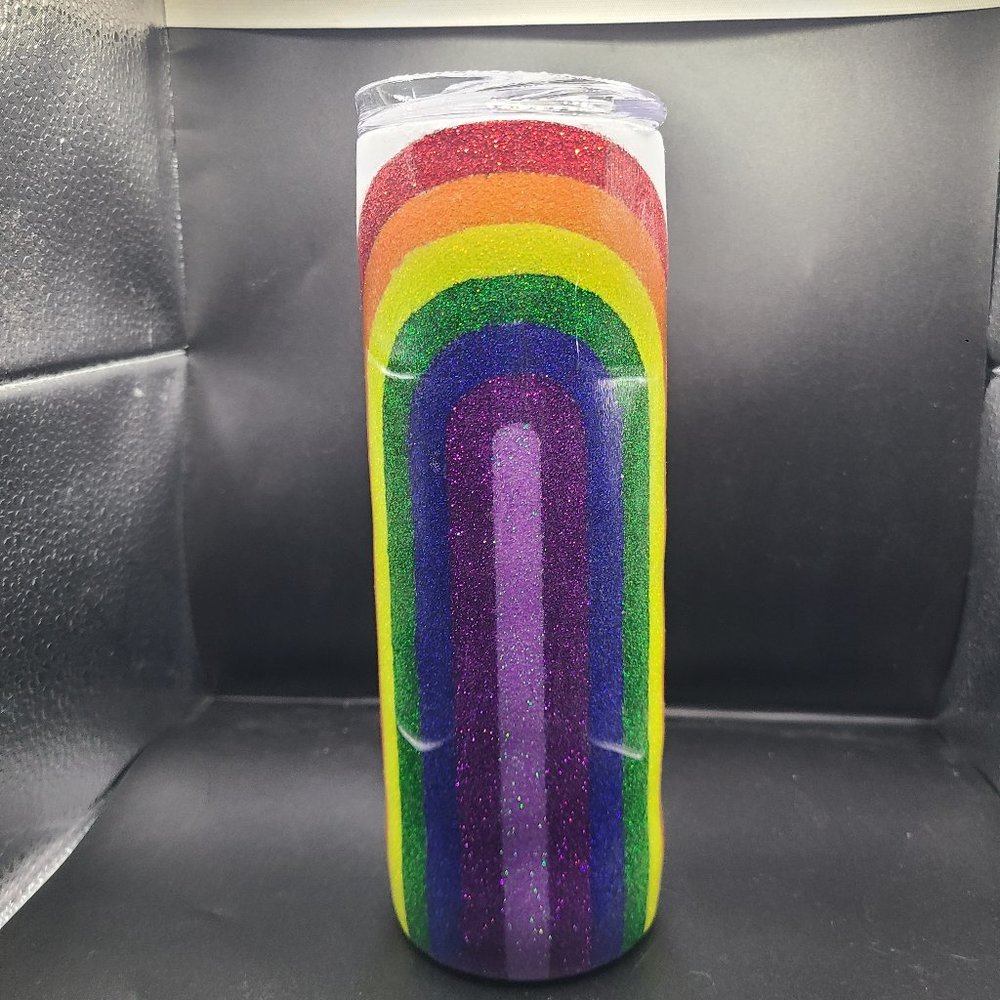 Retro Rainbow Glittered 20 oz. Skinny Tumbler